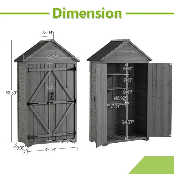 Outdoor Storage Cabinet Garden Wood Tool Shed Outside Wooden Closet With Shelves And Latch
