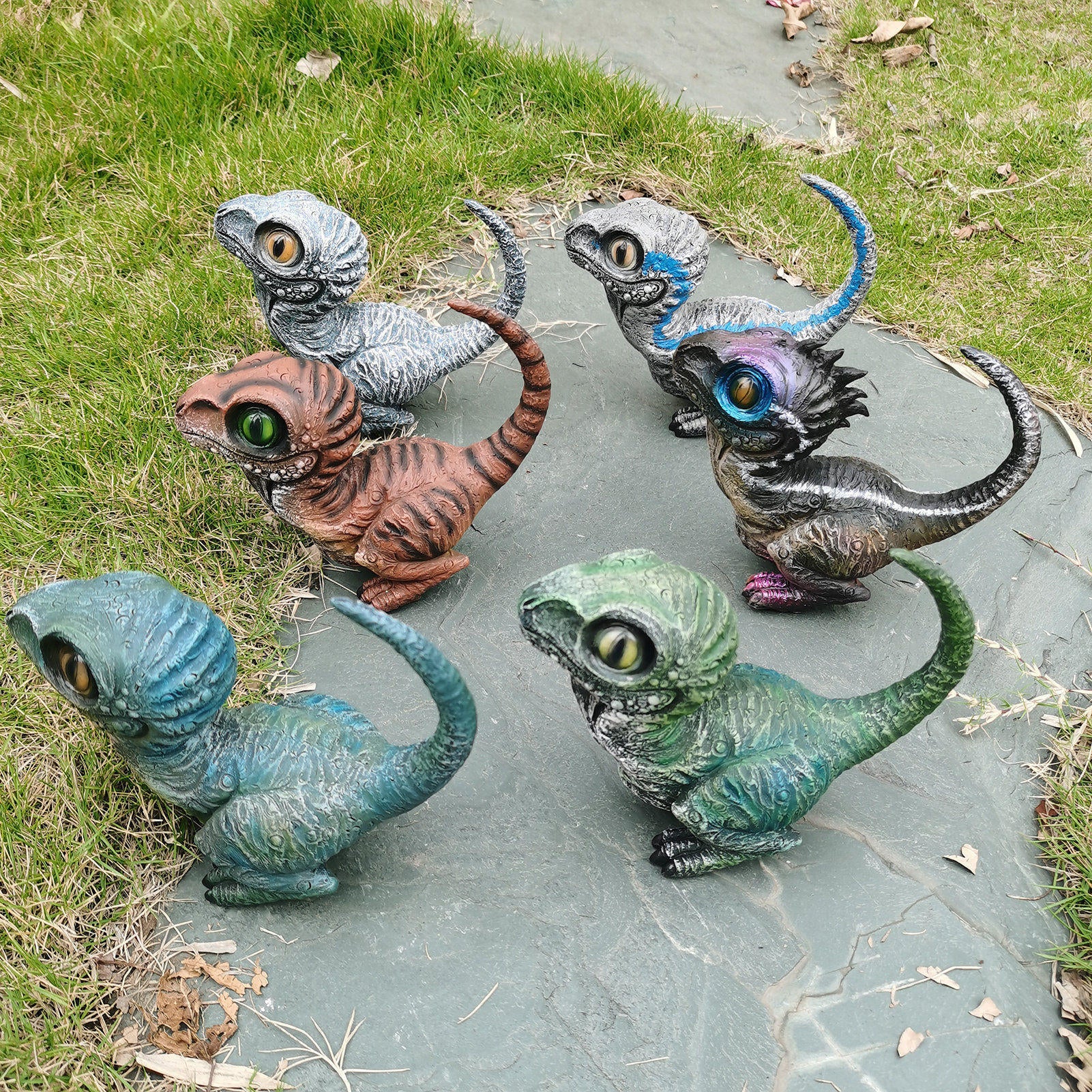 Cute Velociraptor Resin Dinosaur Statue – Realistic Garden & Table Decor for Kids and Adults
