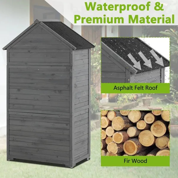 Outdoor Storage Cabinet Garden Wood Tool Shed Outside Wooden Closet With Shelves And Latch