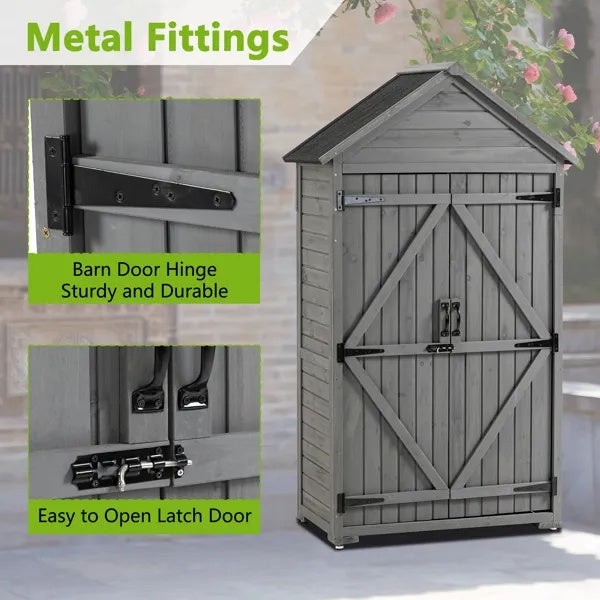 Outdoor Storage Cabinet Garden Wood Tool Shed Outside Wooden Closet With Shelves And Latch
