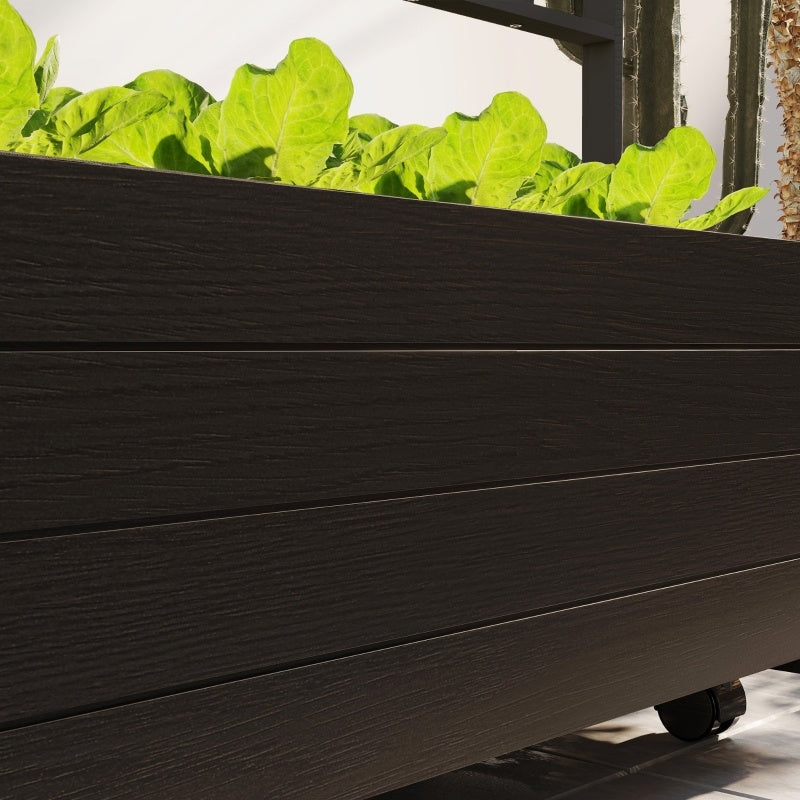 🌿 Raised Garden Bed with Trellis and Wheels — Wooden Outdoor Planter Box