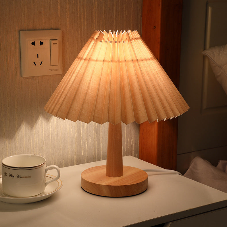 USB Vintage Pleated Table Lamp – Dimmable LED Lamp for Bedroom & Living Room Decor
