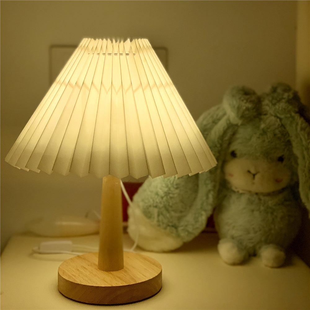 USB Vintage Pleated Table Lamp – Dimmable LED Lamp for Bedroom & Living Room Decor