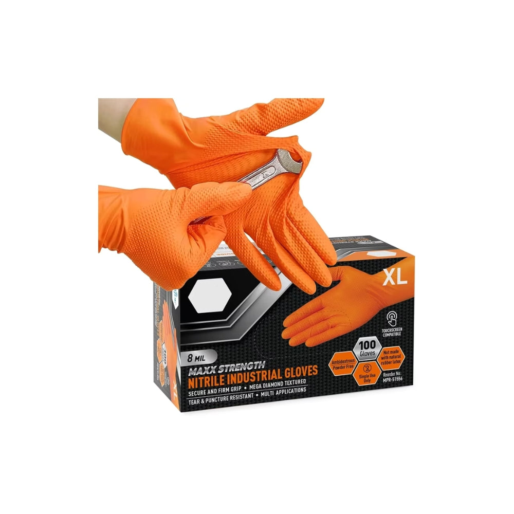 Heavy Duty 8Mil Orange Nitrile Gloves