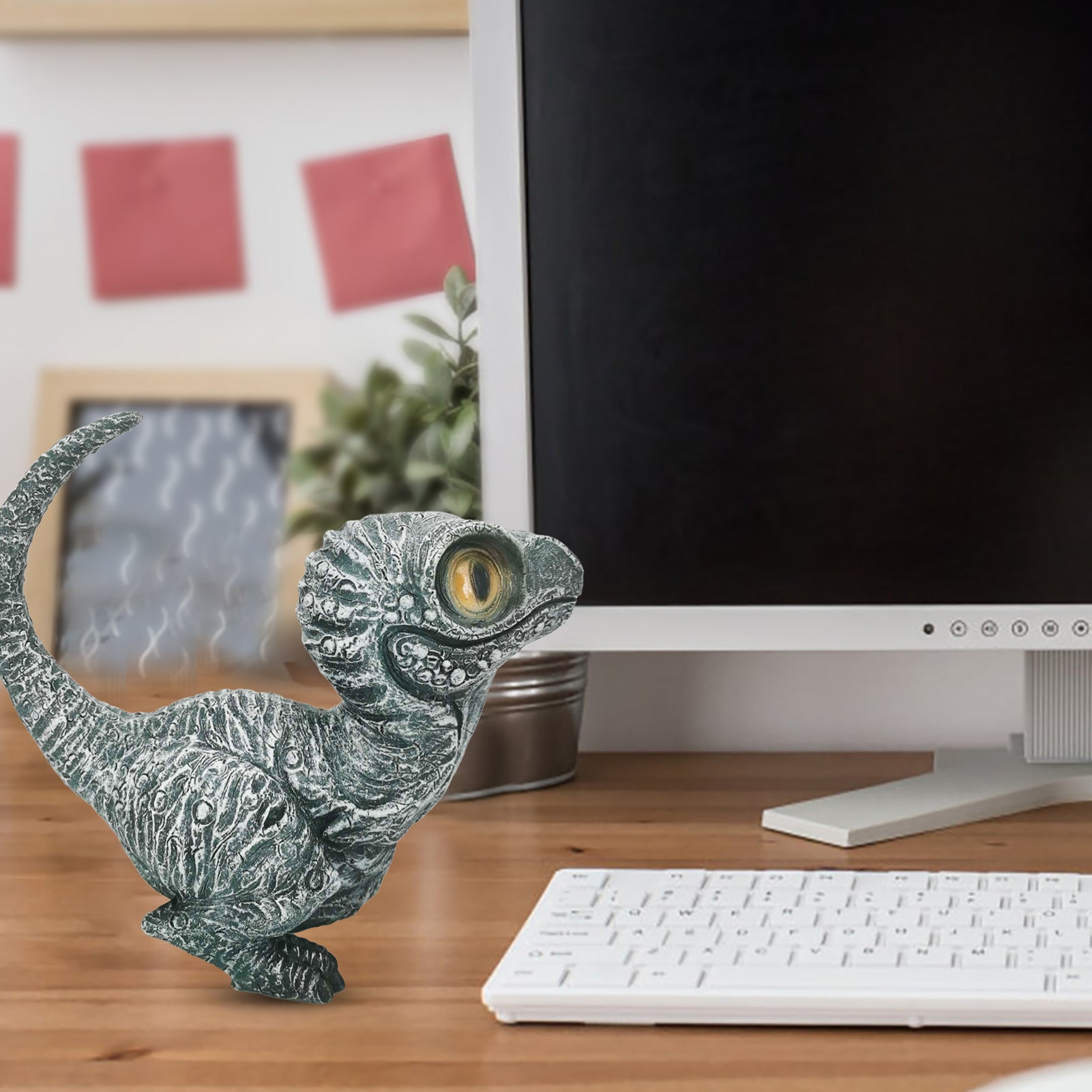 Cute Velociraptor Resin Dinosaur Statue – Realistic Garden & Table Decor for Kids and Adults